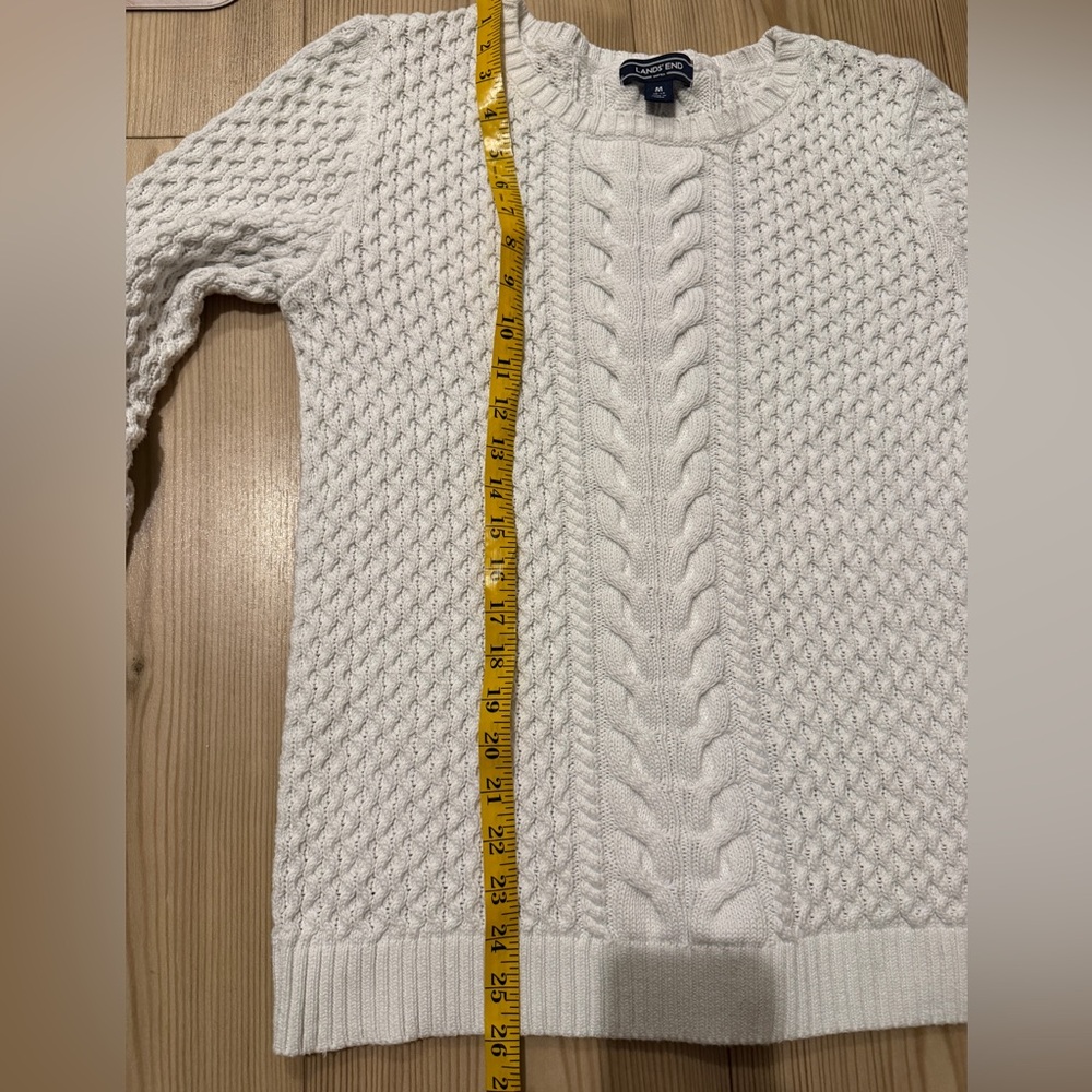 Lands’ End 100% Cotton White Cable Knit Sweater - Picture 5 of 6